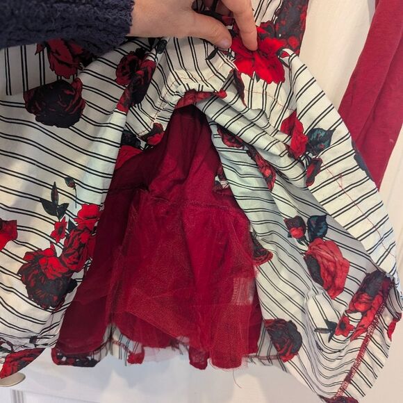 MODCLOTH Floral Rose Red Flare Long Sleeve Keyhole Dress Size S Boho Midi Costal - Picture 7 of 7